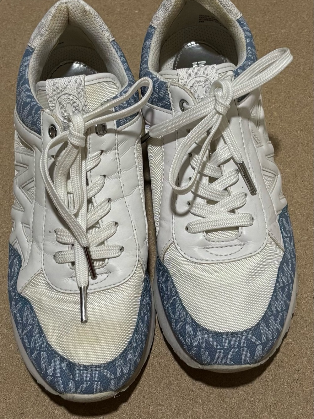 MICHAEL Michael Kors White and Blue Logo-Trim Men's Sneakers
